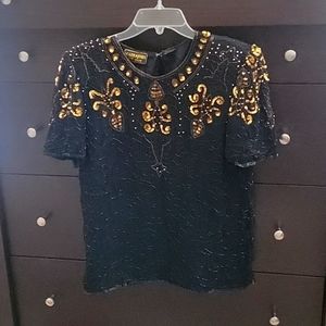 VINTAGE 1990s Silk Sequin Top Made in India